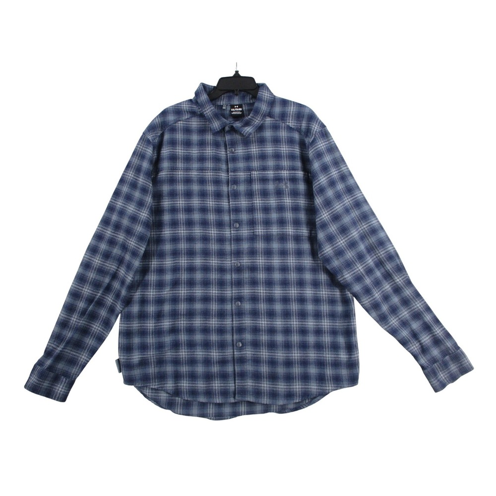 Under Armour Mens XXL Blue Grey Plaid Flannel Snap Front Long‎ Sleeve Shirt